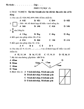 Phiếu tự học môn Toán và Tiếng Việt Lớp 3 - Phiếu số 5+6